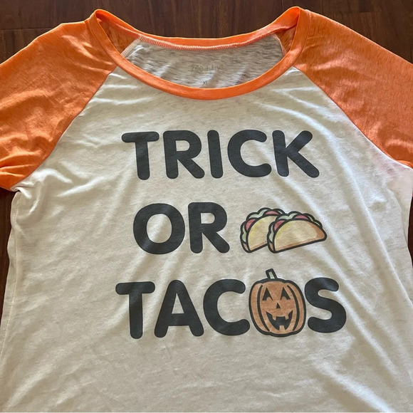 Zoe & Liv Trick or Tacos Halloween Fall 3/4 Sleeve T-shirt Womens size XL - Picture 5 of 7